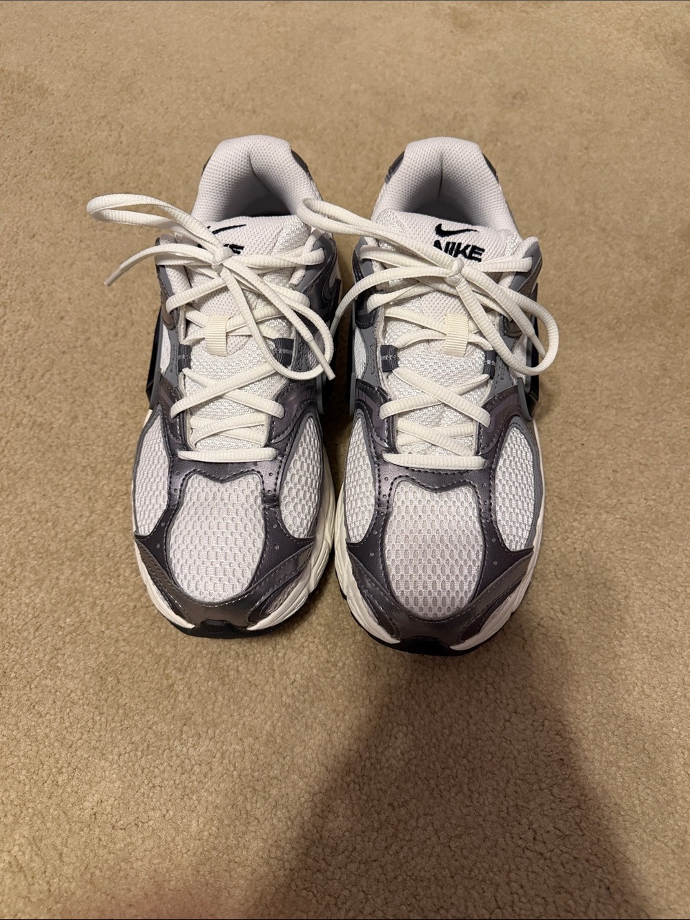 Nike White and Gray Mesh Athletic Sneakers